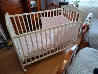 Cuna madera blanca 125x65 + pack textil