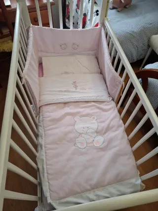 Cuna madera blanca 125x65 + pack textil