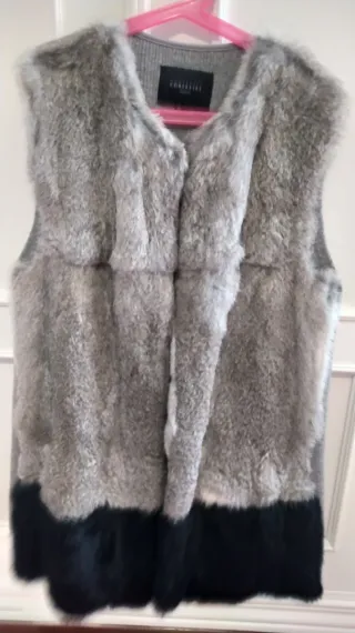 Chaleco Piel Conejo Gris y Negro