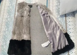 Chaleco Piel Conejo Gris y Negro