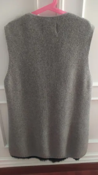 Chaleco Piel Conejo Gris y Negro