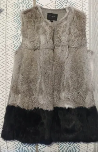 Chaleco Piel Conejo Gris y Negro