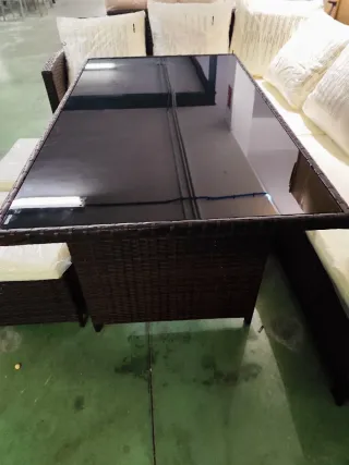 Conjunto Muebles Jardín Ratán Marrón y Cojines Bla