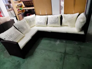 Conjunto Muebles Jardín Ratán Marrón y Cojines Bla