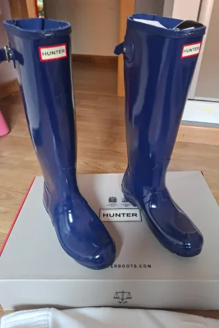 Botas Agua Hunter Mujer Azul Brillo Talla 39