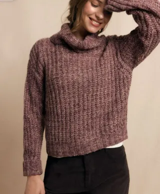 Jersey cuello vuelto morado y beige.