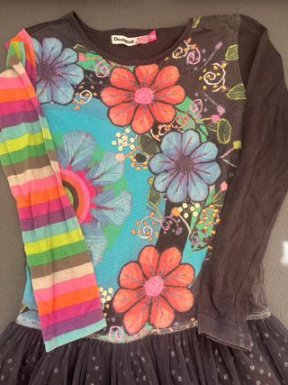 Vestido Desigual niña flores y tul