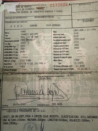 Ford Transit 2001 Motor para cambiar NO basculante