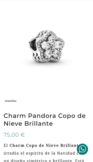 Pulsera Pandora con charm Copo de Nieve.