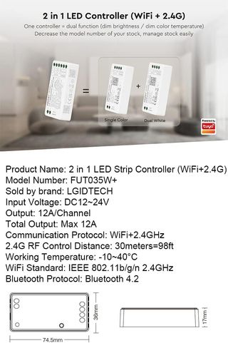 Controller LED MiBoxer 2in1 WiFi+2.4G FUT035W+