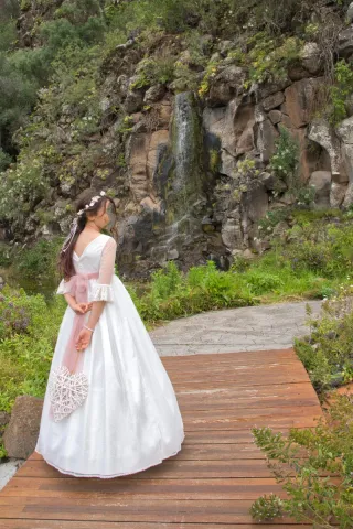 Vestido de Comunión Niña Blanco y Rosa