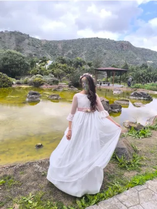 Vestido de Comunión Niña Blanco y Rosa