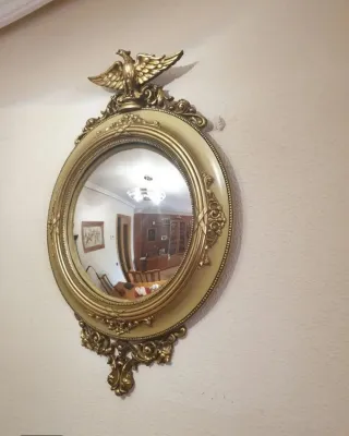 Espejo Antiguo Redondo Ojo de Pez Dorado