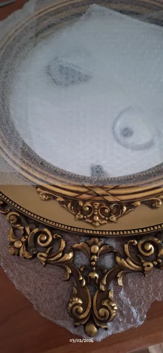 Espejo Antiguo Redondo Ojo de Pez Dorado