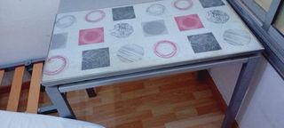 Mesa Comedor Desplegable Extendible Gris/Rosa