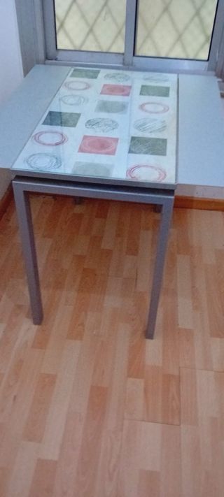 Mesa Comedor Desplegable Extendible Gris/Rosa