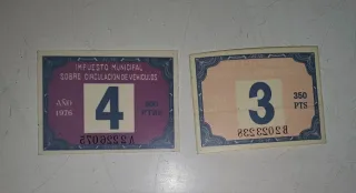 2 Sellos Impuesto Municipal Vehículos 1976/1972