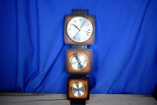 Reloj Pared Madera Termómetro Barómetro