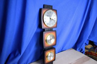 Reloj Pared Madera Termómetro Barómetro
