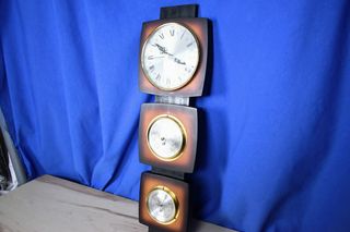 Reloj Pared Madera Termómetro Barómetro