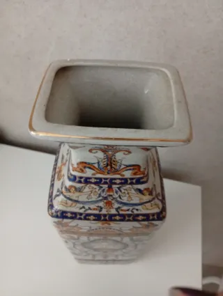 Jarrón Cerámica Decorativo Azul Naranja