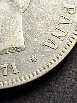 Moneda 5 Pesetas Plata 1871 Amadeo I Rey