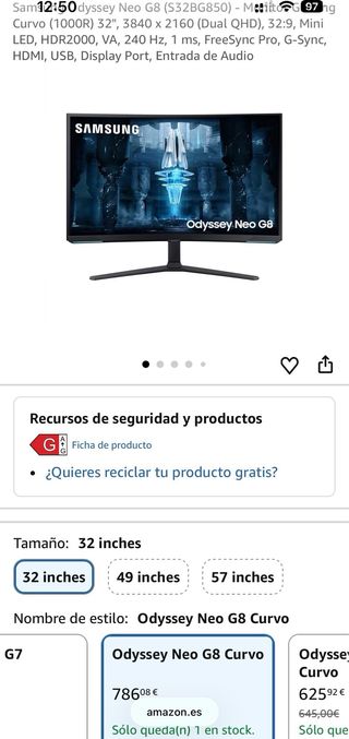 Monitor Samsung Odyssey Neo G8 Curvo 32