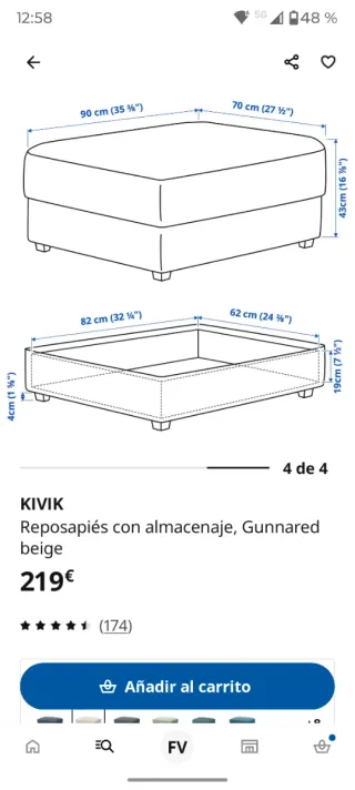 Reposapiés KIVIK beige con almacenaje