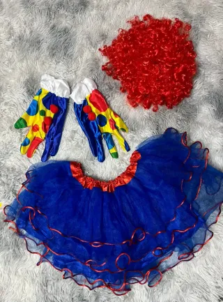 Disfraz de payaso: peluca, tutú y guantes
