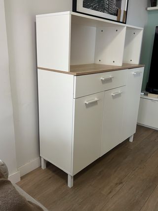 Mueble auxiliar cocina blanco y madera impecable