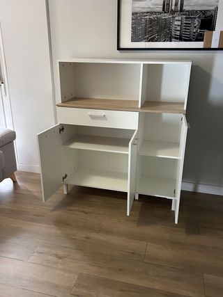 Mueble auxiliar cocina blanco y madera impecable