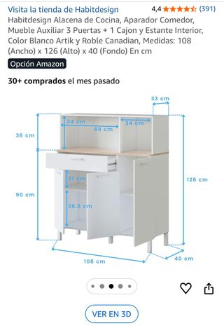 Mueble auxiliar cocina blanco y madera impecable