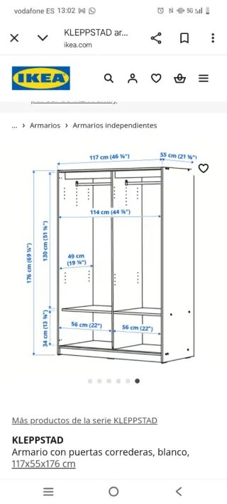 Armario KLEPPSTAD blanco 117x55x176 cm