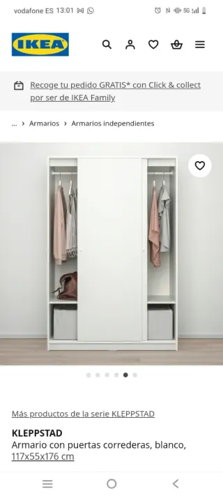 Armario KLEPPSTAD blanco 117x55x176 cm