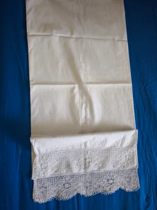 Antiguo juego sábanas algodón bolillos