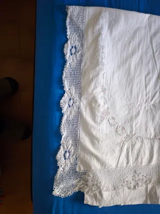 Antiguo juego sábanas algodón bolillos