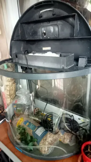 Acuario 60L peces agua fría con aireador. Graba