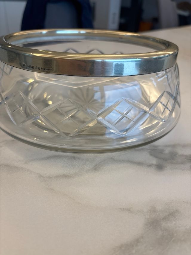 Bol de cristal con borde EPNS 19cm Del año 1920