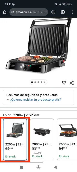 Plancha Taurus ETNA INOX 2200W