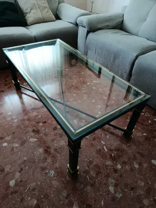Mesa de centro cristal y metal dorado