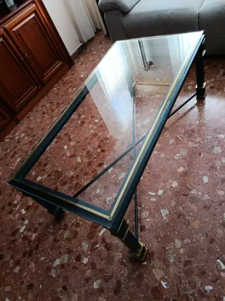 Mesa de centro cristal y metal dorado