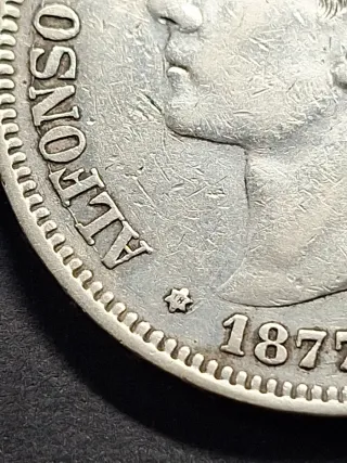 Moneda 5 Pesetas Plata 1877 Alfonso XII