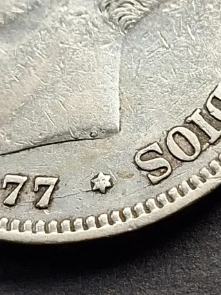 Moneda 5 Pesetas Plata 1877 Alfonso XII