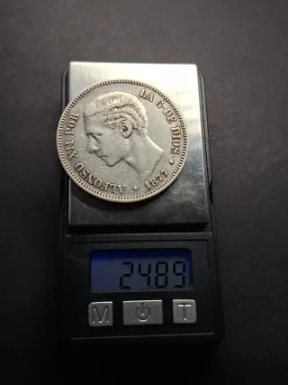 Moneda 5 Pesetas Plata 1877 Alfonso XII