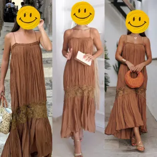 Vestido largo con bordados arrugado Zara Talla L