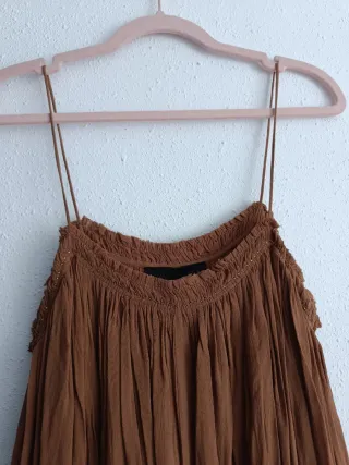 Vestido largo con bordados arrugado Zara Talla L