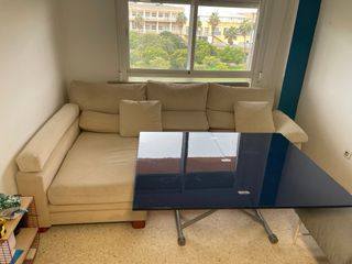 Conjunto Sofá Chaislongue, Sillón y Mesa Centro