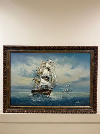 Cuadro paisaje marino velero antiguo