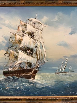 Cuadro paisaje marino velero antiguo