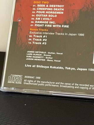 Metallica Tokyo 1986 2CD Japon Zodiac